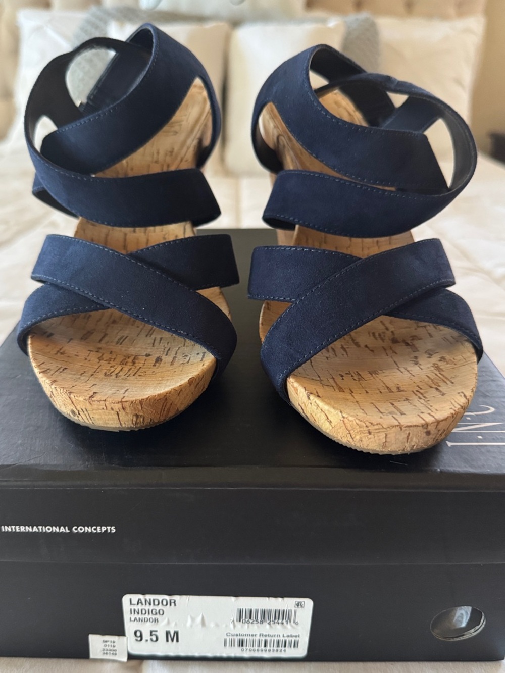 INC International Concepts Indigo Cork Wedge Sandals